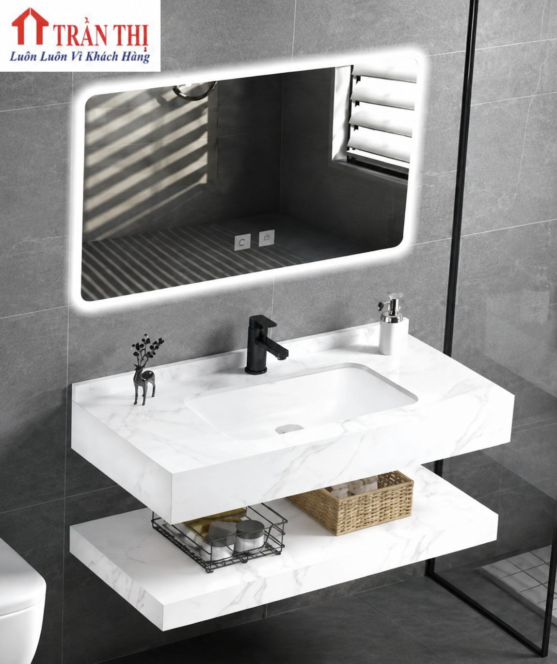 Bàn Đá 2 Tầng Tràn Viền - 50x80CM